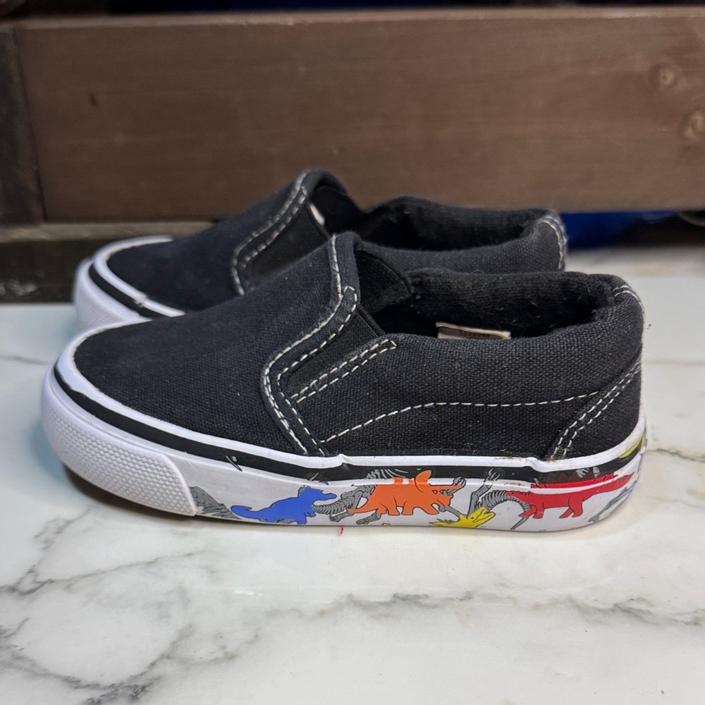 4/$15 Kids Black Dinosaur Slip-On Shoes